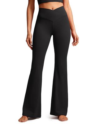 CRZ YOGA Flared Yoga Soft and Plus Size S Leggings, V-Waist, Stretch, Fitness, Size, 31"/78cm Inseam, Butterluxe, Black,