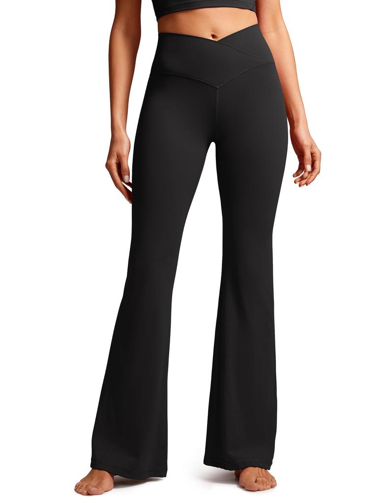 CRZ YOGA Flared Yoga Soft and Plus Size S Leggings, V-Waist, Stretch, Fitness, Size, 31"/78cm Inseam, Butterluxe, Black,