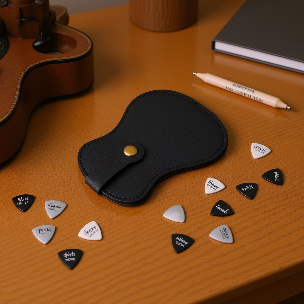 Guitar Shaped Guitar Pick Holder Stylish PU Leather Picks Storage Bag for Guitar Lovers 18 Slots