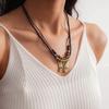Leather rope wooden beads beaded butterfly double-layer necklace ethnic style sweater chain fashion item