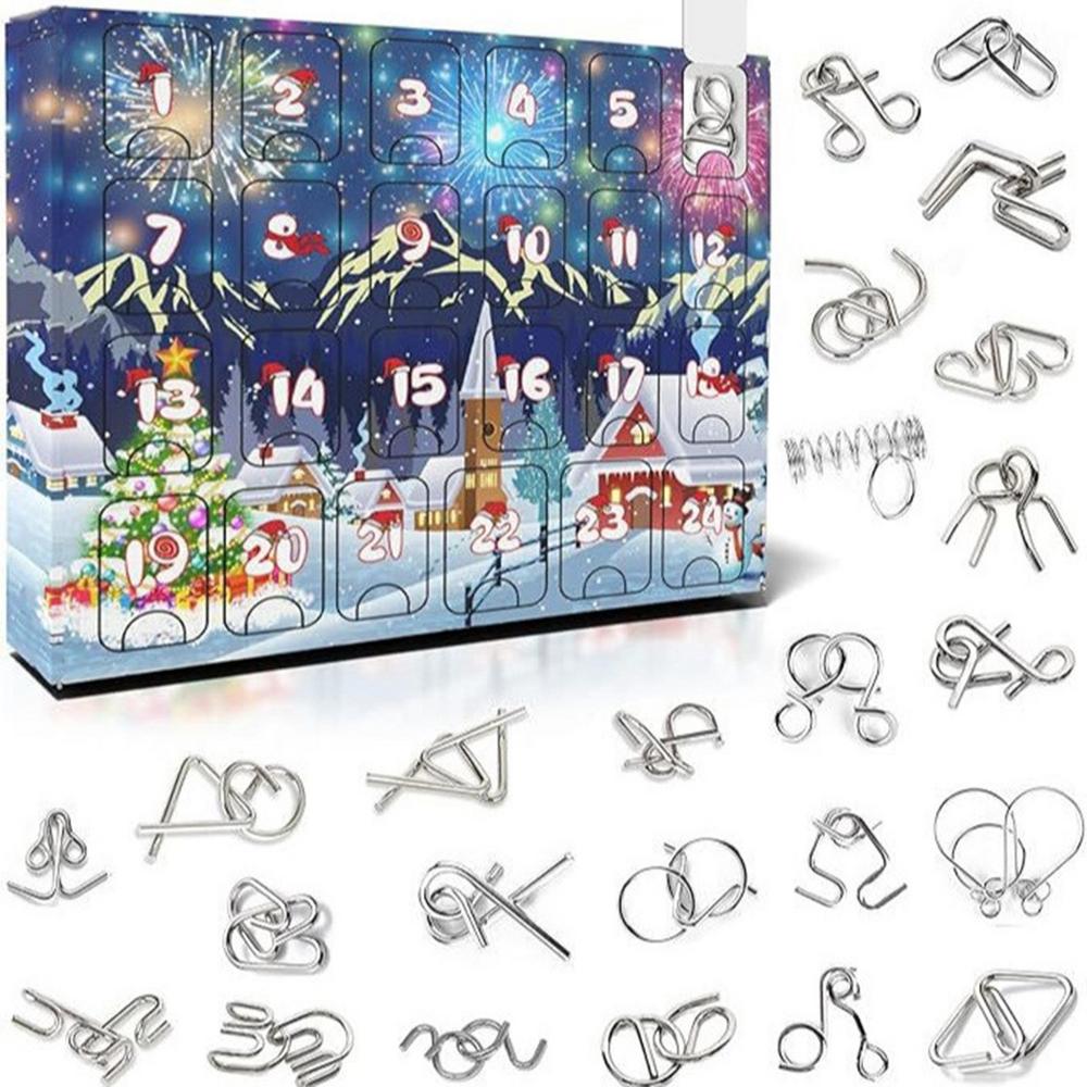 

24 предмета Lu ban Lock Nine Links Set Metal Puzzle 2025 Рождественский Адвент-календарь для детей Рождественский Веселый Подарок M