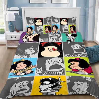 Federa per Piumino Federa per Cuscino Set Biancheria da Letto Cartone Animato Adulto Ragazzo M-Mafalda Ragazza Decorazione Camera da Letto Regalo per Bambini Singolo Matrimoniale Grande