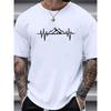 European Size Men'S Relaxed Fit Short Sleeve Tee Featuring EKG Line And Mountain Design - Navy Blue, Lightweight Round Neck Summer Shirt for Outdoor
