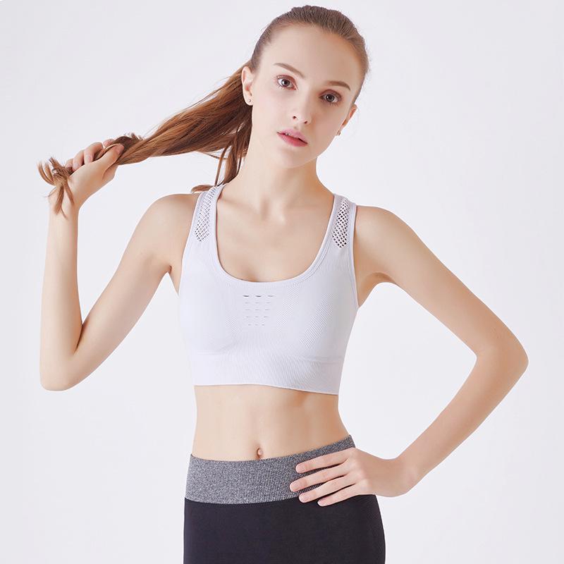 High elastic steel ring hollow back bra breathable high strength shockproof running yoga gathering sports bra underwear S белый