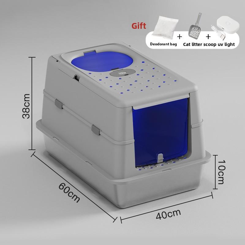 Stainless Steel Closed Cat Litter Box, Fully Closed Flip, Oversized, Heightened and Thickened Anti-splash Top-entry Cat Toilet