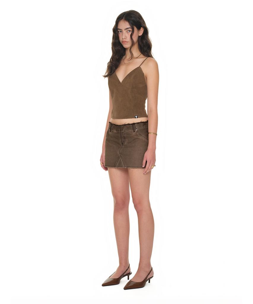 TOOMUCHTAX Faux Leather Cami Top Brown