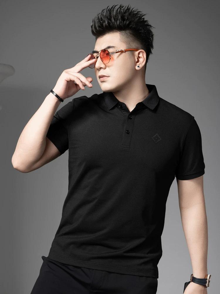 European Trendy Brand Embossed Polo Shirt for Men 2025 Summer New Style Half-Sleeve Casual Top with a Turn-Down Collar Short-Sleeve T-Shirt for Men