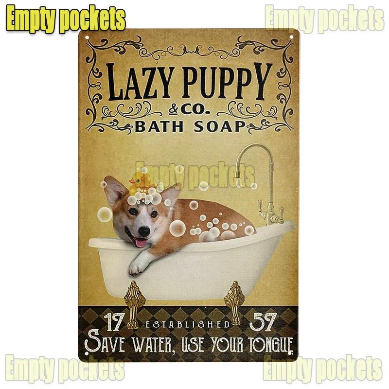 Vintage Pet Dog Corgi Tin Sign Plates for Pet Shop Bedroom Living Room cafe Kitchen metal wall art Decor Gift for Dog Lover