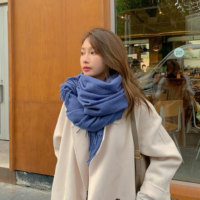 Scarf Women's Autumn and Winter New Wool Cashmere Scarf Versatile Men's Shawl Dual Purpose Solid Color Scarf