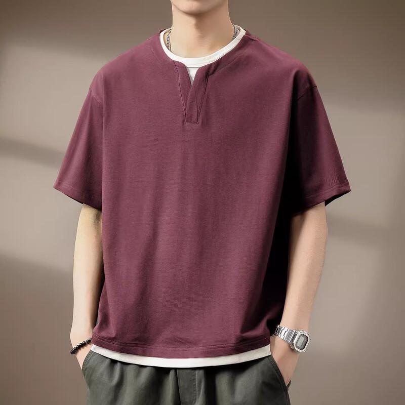 Men's Cooling Waffle Fake Two-Piece Loose V-Neck T-Shirt