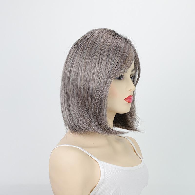 Element Synthetic Cosplay Bob Wig with Bangs Short Straight Ash Silver Grey Daily Party Wigs for Women Heat Resistant Fiber Wigs