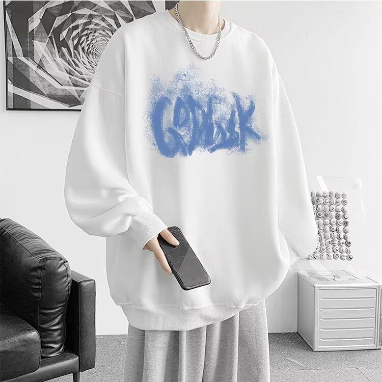 

Men s American Style Crewneck Sweatshirt - Spring/Autumn Trendy, Loose Long Sleeve Top, Heavyweight Youth Jacket 2XL