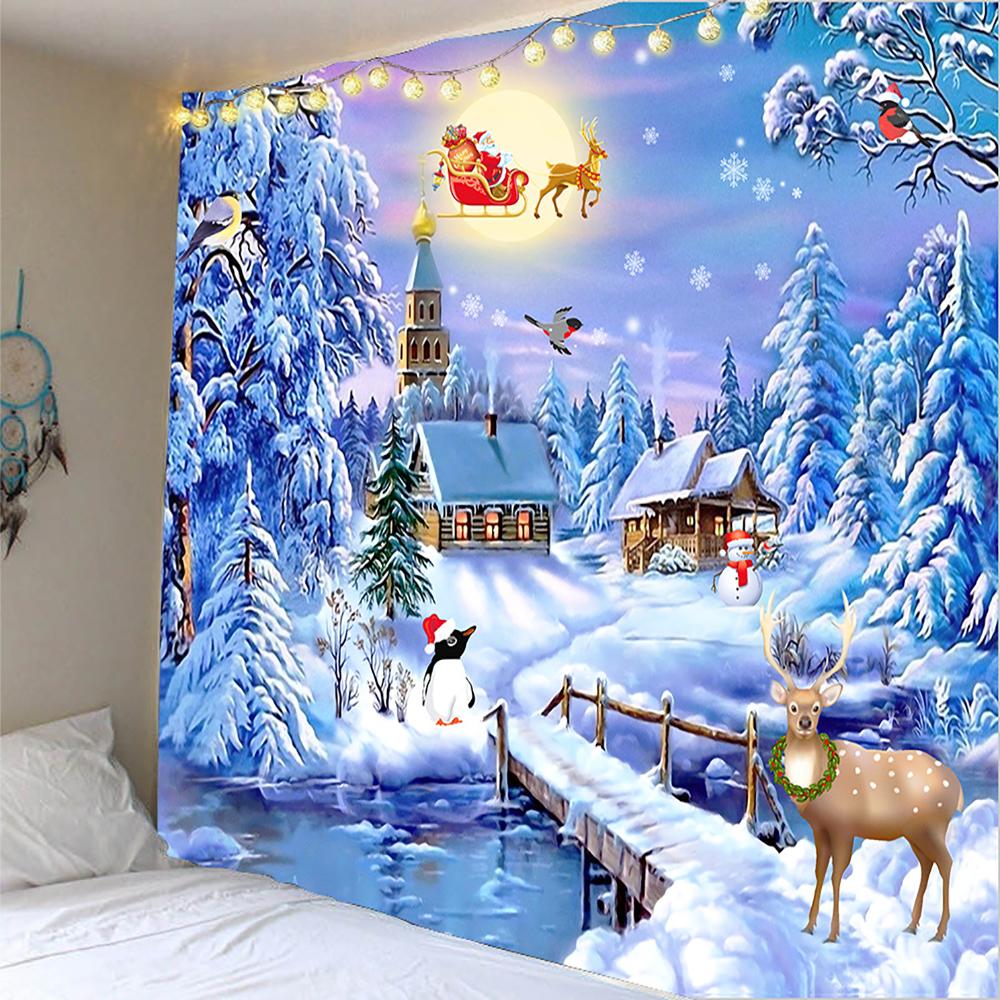 Tapisserie de Noël Home Decor Tapestry Santa Claus Printed Polyester Tapestry Living Room Room Wall Decor Backdrop Fabric