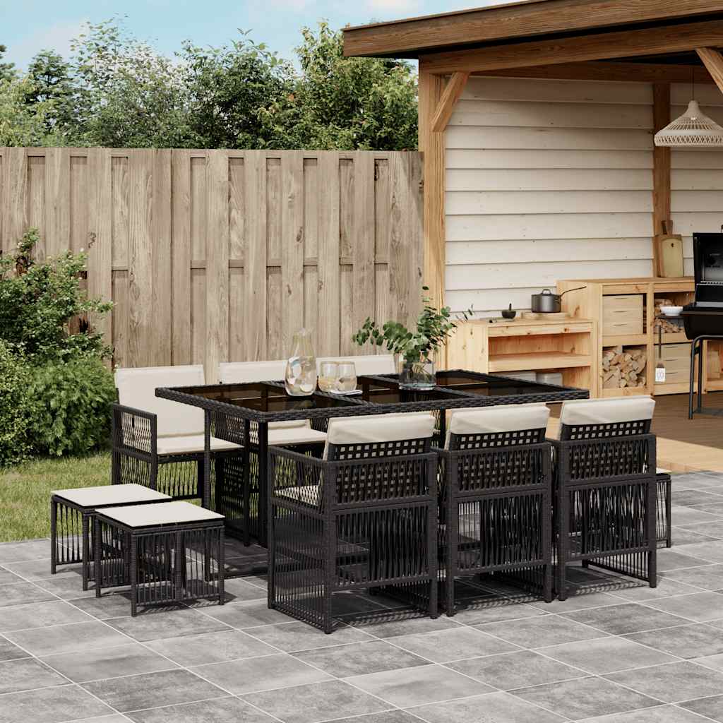 Vidaxl 11-Cz. Gartenmöbel-Set, Mit Kissen, Schwarzes PE-Rattan
