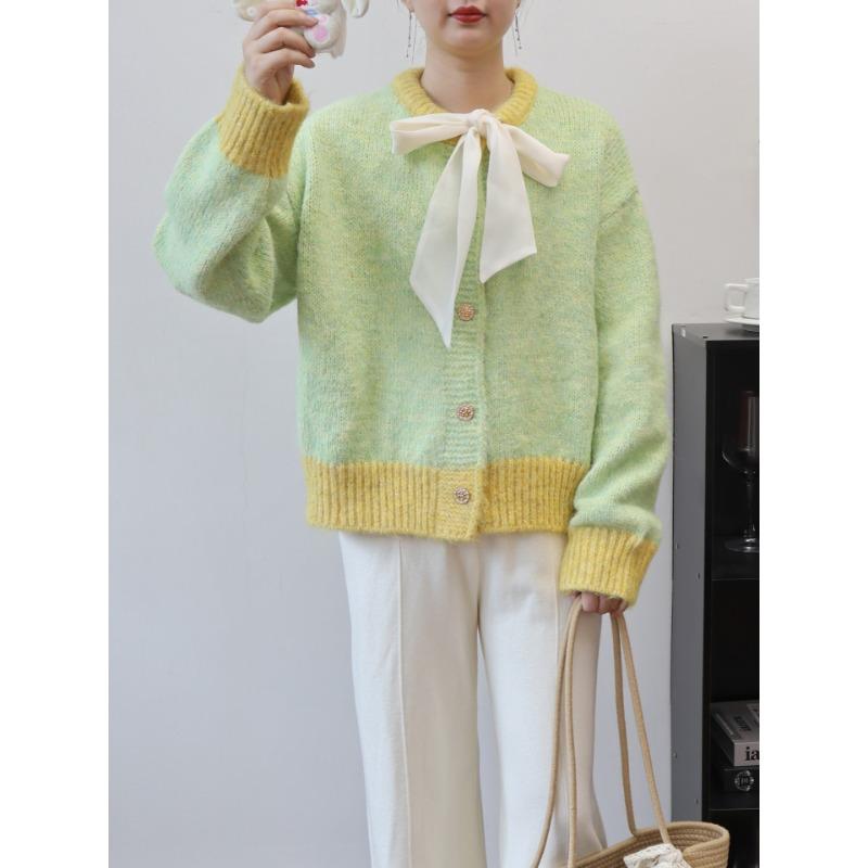 Autumn and Winter New Lace-up Bow Knitted Cardigan Loose Temperament Sweater Jacket Women