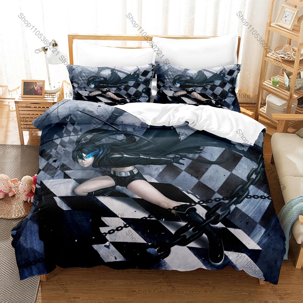 Cool Black Rock Shooter BRS Dark Star Cannon Battle Fantasy Anime Bedding Set Includes Duvet Cover 2 Pillowcases Blue Twin Tail