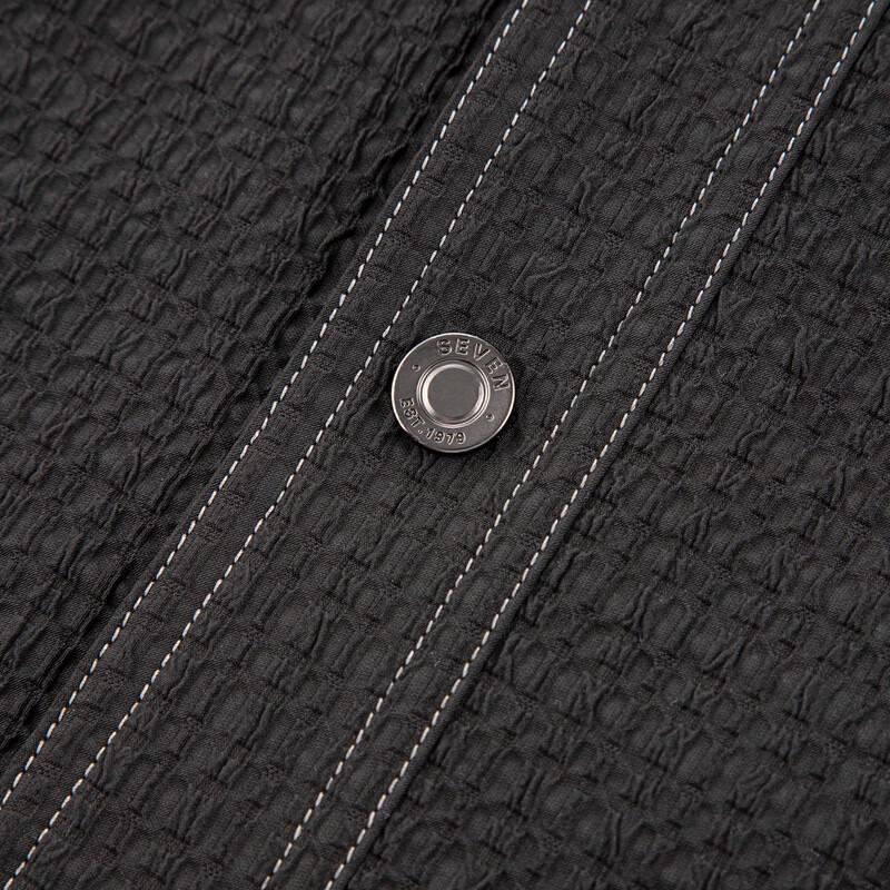 Qipai Herren Jacke mit Seersucker-Struktur und Umlegekragen