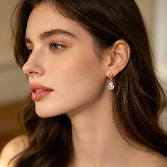 1 Par de Pendientes de Botón Circonita Cúbica Brillante Corte pera Pendientes de Botón Pendientes Adelgazantes para la Cara Joyería Regalo