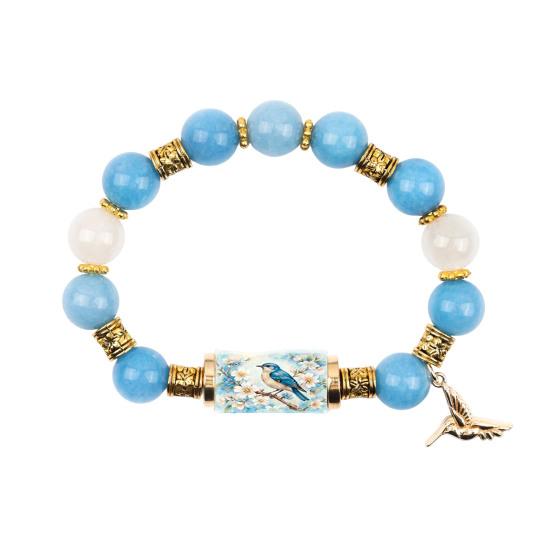 Bracciale Uccelli Benedizione con Scatola Regalo Premium, Bracciale con Perline Rosa Multicolore Design Elastico, Braccialetti Benedizione Ape Colibrì per Donne
