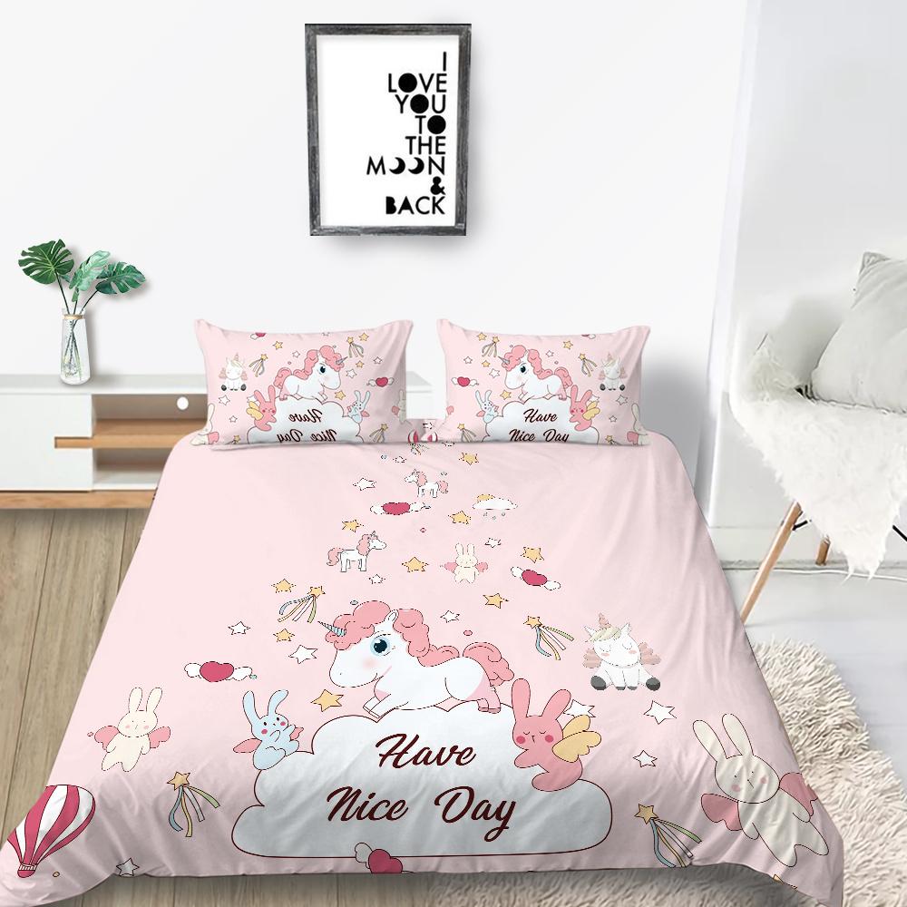 Home Bed Cover 3D Unicorn Themed Print Homes Bedding Quilt Cover Textiles Polyester Pillowcase Bedclothes