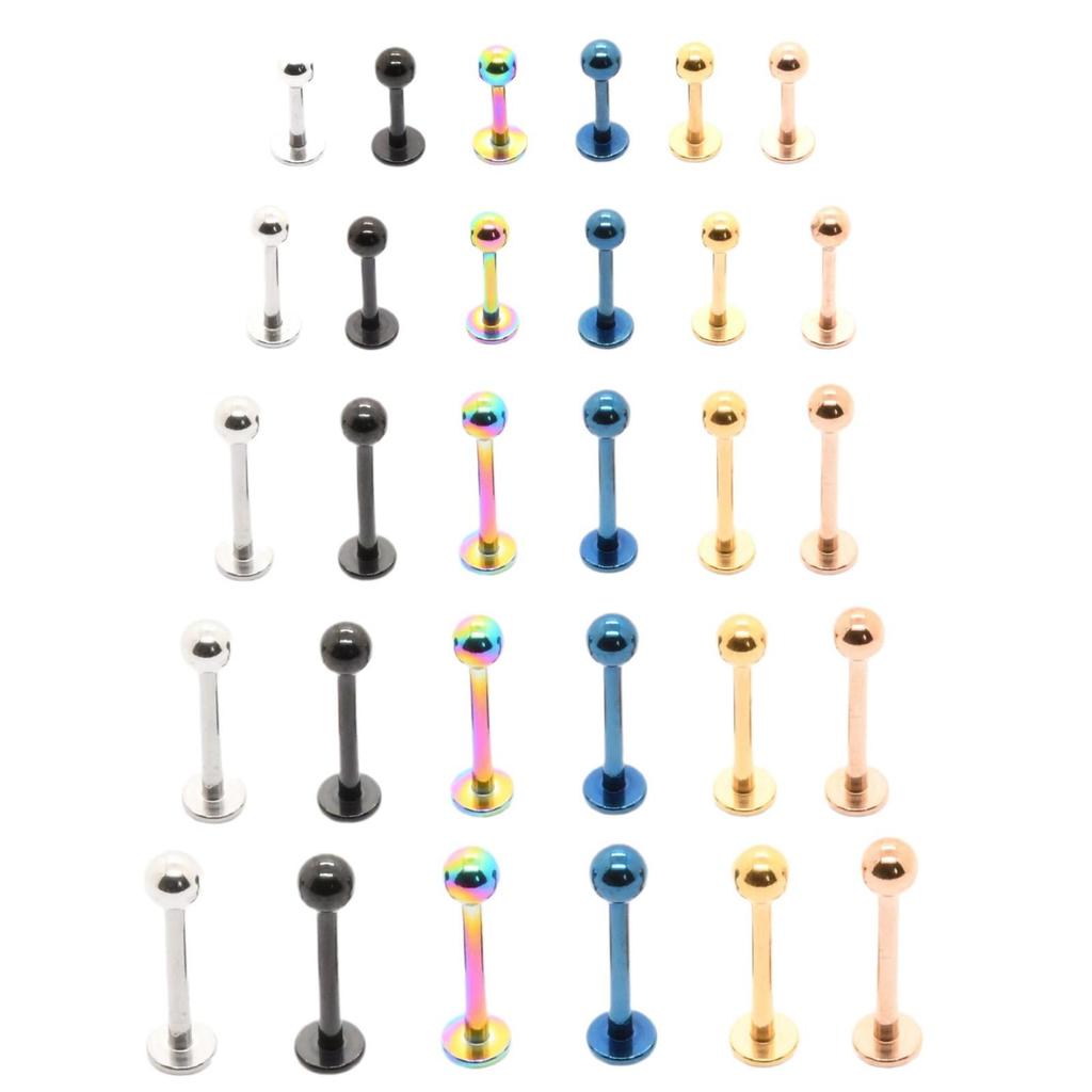 Stainless Steel Electroplated Multi-Color Ball Flat Base Lip Stud Jewelry