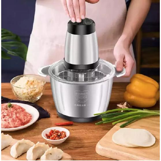 2.0L Big Capacity Electric Meat Grinder Blender Double Layers Quad Blades Stainless Steel Vegetable Cutter Household Food Processor Chopper Curry