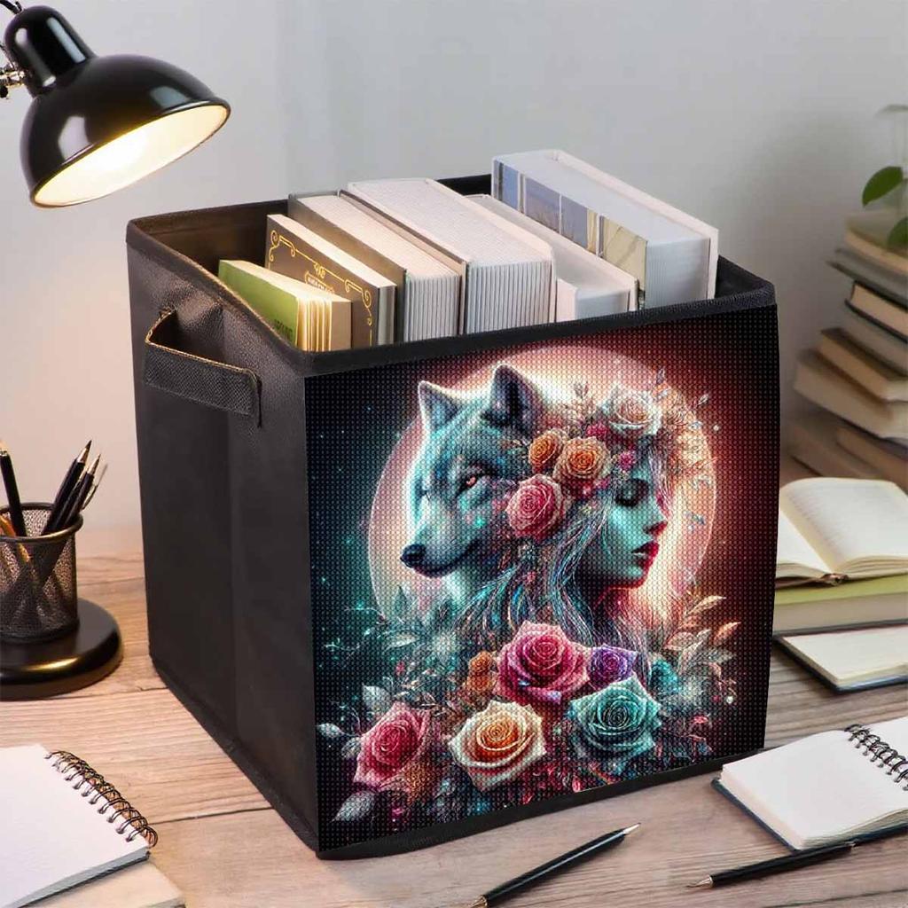 Beauty and Wolf 5D Diamond Painting Storage Basket Full Round Drill Mosaic Diamond Embroidery Cross Stitch Kits Home Decor Home Decor