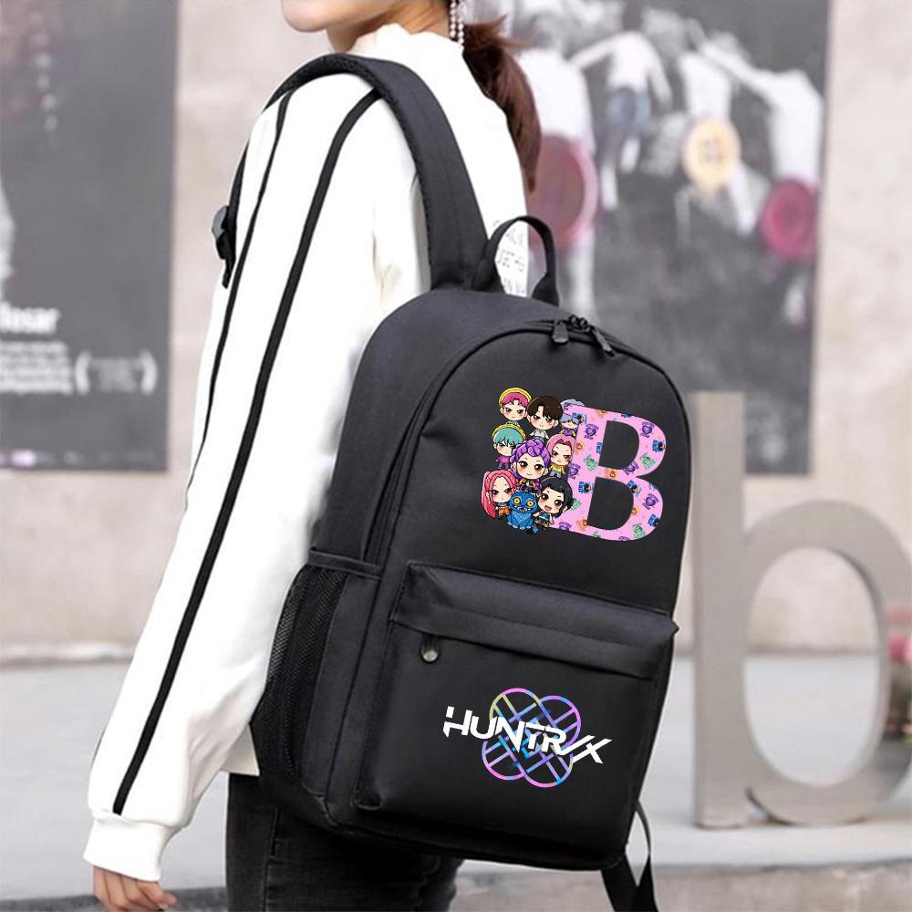 26 English Letter K-Pop Printed Backpack for Teenager Student Girl Boy Bookbag Schoolbag Women Large Capacity Waterproof Travel Bag Kid Gift
