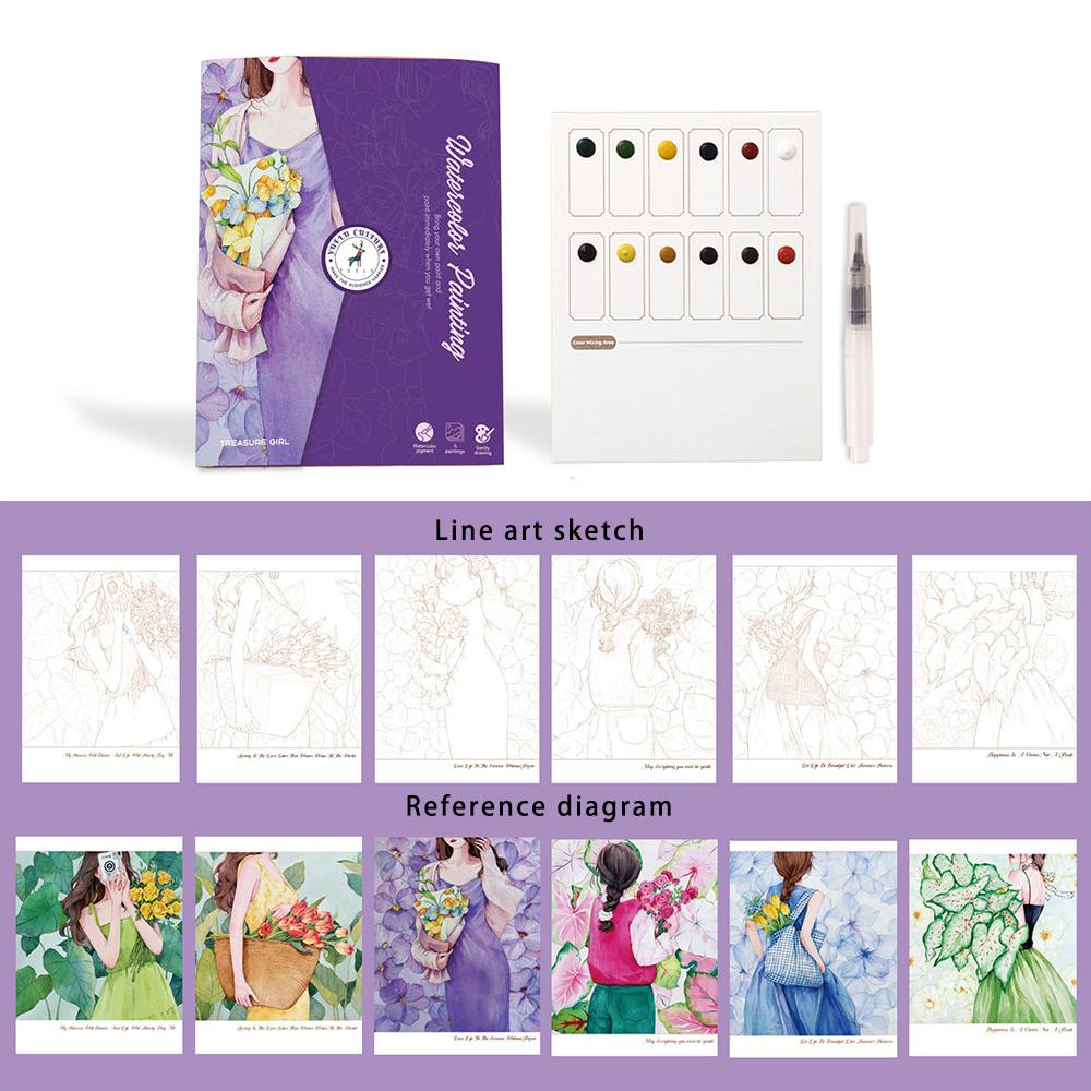 

Folding watercolor coloring drawing book, DIY decompression adult watercolor practice graffiti painting