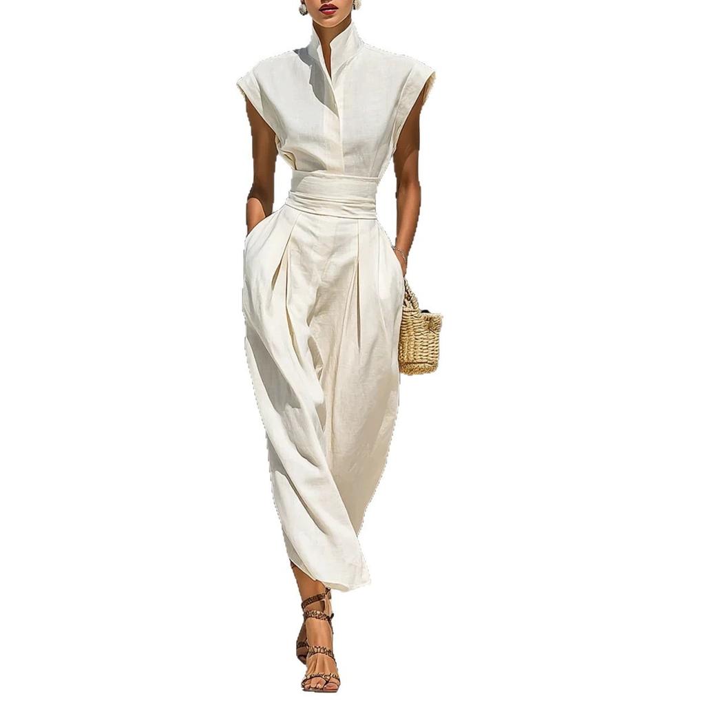 European and American Temperament Women's Clothing Spring and Summer New High Waist Half-length Skirt High Neck Loose Top Commuter Dress