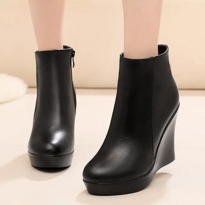 8cm 10cm Small Size 33-41 Comfortable Fall Winter Genuine Leather Boots Platform Wedges Shoes 2025 High Heels Ankle Botas Office