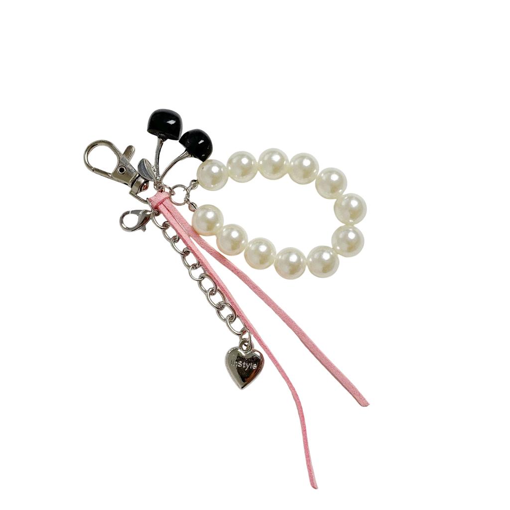 Fashionable Cherry Pearls Key Ring For Handbag Decoration Women Girls Daily Use Jewelry Accessories Keychain