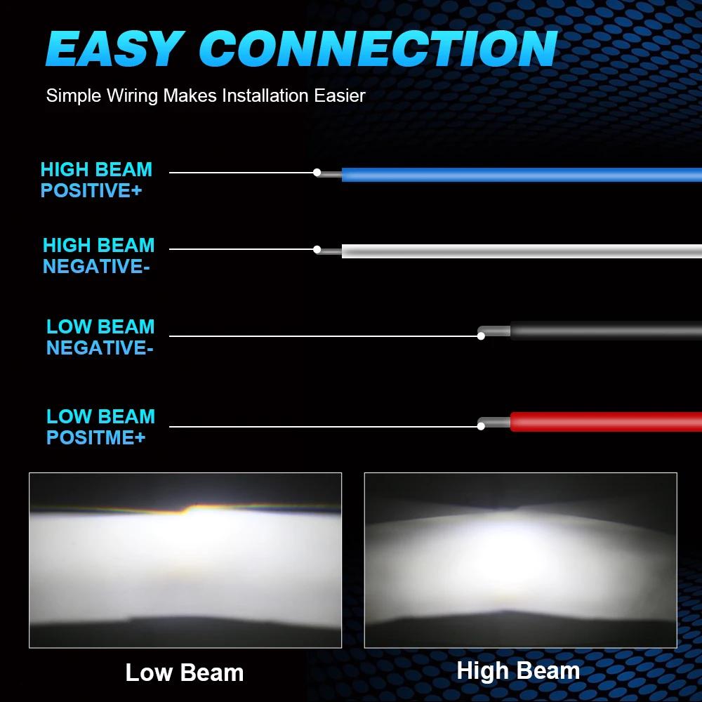2.5 Inch Bi Led Projector Lens Led Light H4 H7 9005 9006 Car Headlight Bulb High Low Beam 6000K 100W 40000LM Turbo Tuning,2pcs.