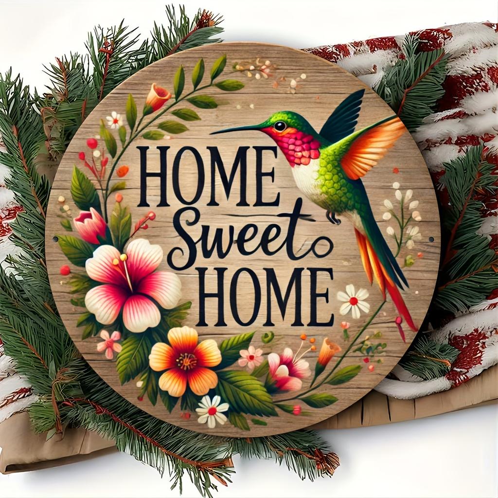 Wooden Sweet Home" Vintage Round Wood Wall Art - Retro Wooden Sign for Door, Wall, Home, Room, Farmhouse, Street, Shop, Garage, Bar, Garden,  Coffee