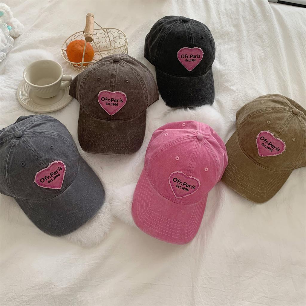 Women Baseball Cap Vintage Washed Cotton Soft Top Dad Hat Retro Y2K Pink Love Heart Letter Embroidered Snapback Caps