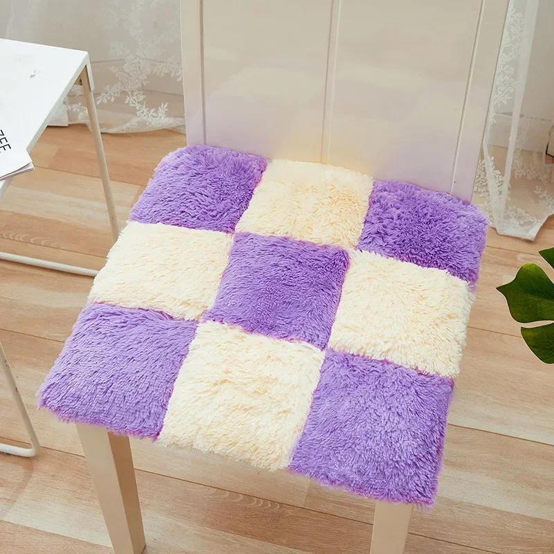Thickened Seat Cushion Winter Plush Plaid Office Chair Cushion Thick Soft Floor Cushions Anti Slip Car Seat Mat Home Decor