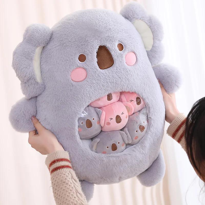Cute Cartoon Animal Plush Pillow with Small Toys Inside Soft Stuffed Sofa Cushion Home Decor Birthday Gift for Kids