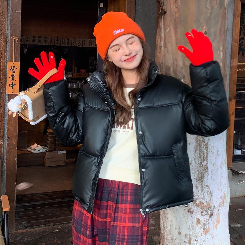 

Leave-in anti-leather new cotton-padded clothes women s short new loose thickened bread clothes small cotton-padded jacket S чёрный