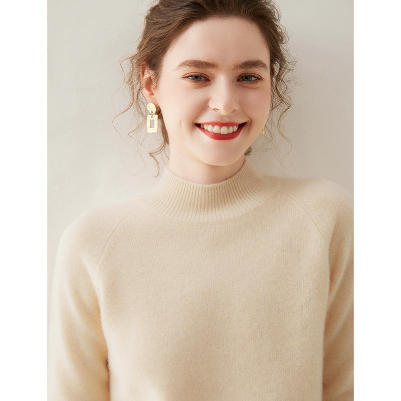 

Женский уютный кашемировый свитер реглан - Полувысокий воротник, Длинный рукав, Свободный крой для осени и зимы Extra Large