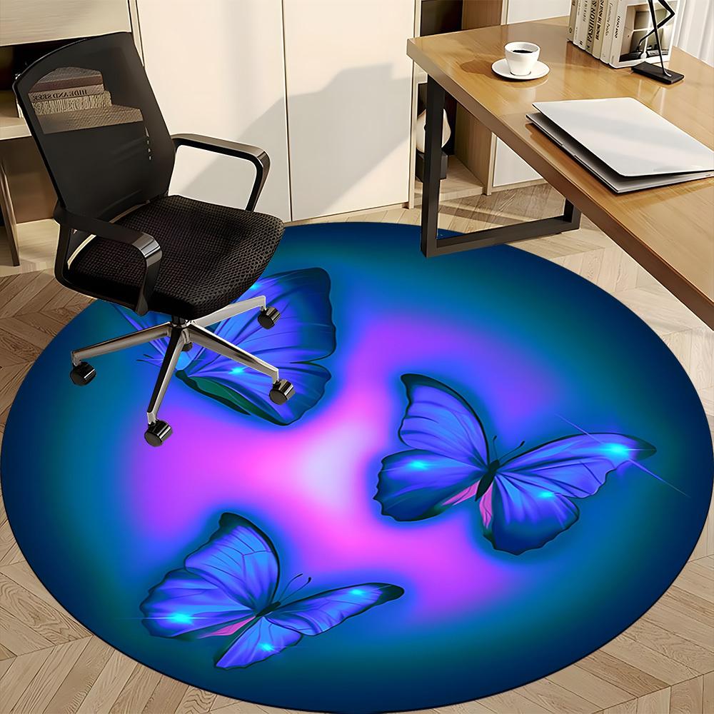 1pc Butterfly Blue Design Carpet for Office Non-Slip, Round Carpet, Soft & Comfortable, Carpet for Office, Lightweight Round Floor Mat yy251226079