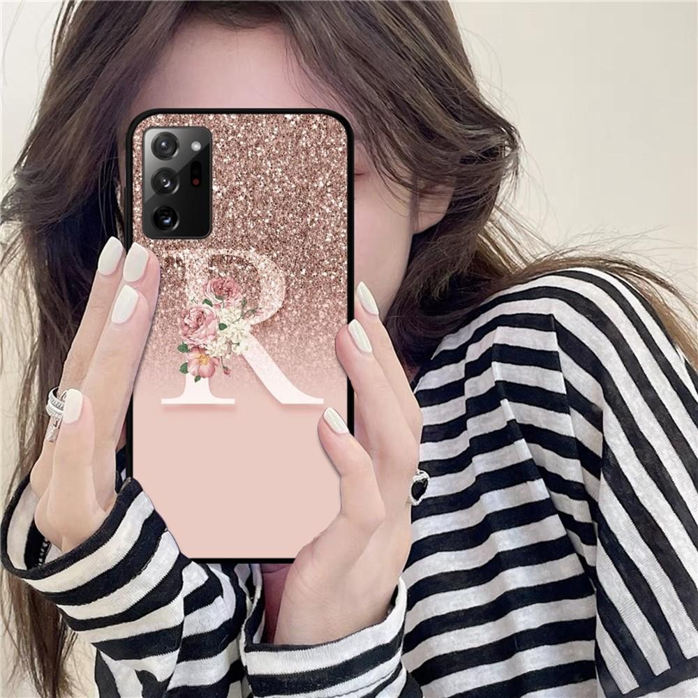 Letter Pink Shiny M R Clear Phone Case For Samsung Note 8 9 10 20 Pro Plus Lite M10 M11 M20 M30 M21 M31 M51 A21 A22 A42 A02 A03