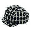 Xiaoxiangfeng Black And White Plaid Tweed Cap Female British Retro Beret Octagonal Hat Newsboy Hat