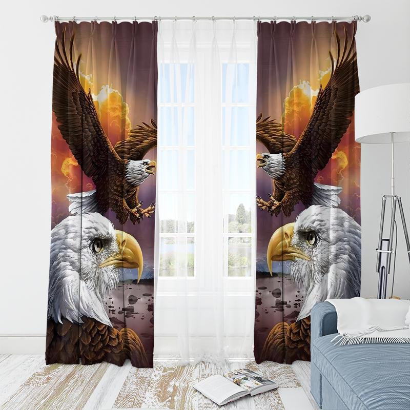 2pcs- Powerful Bald Eagle Polyester Curtains, Bathroom, Bedroom, Living Room, and Family Room Decorative Curtains