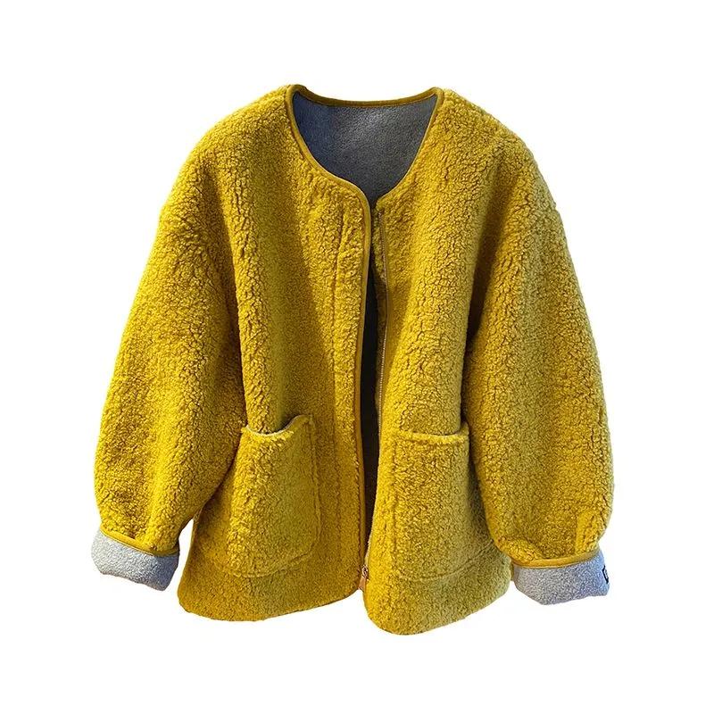 Women's Autumn and Winter Loose Imitation Lamb Wool Jacket Solid Color Simple Top
