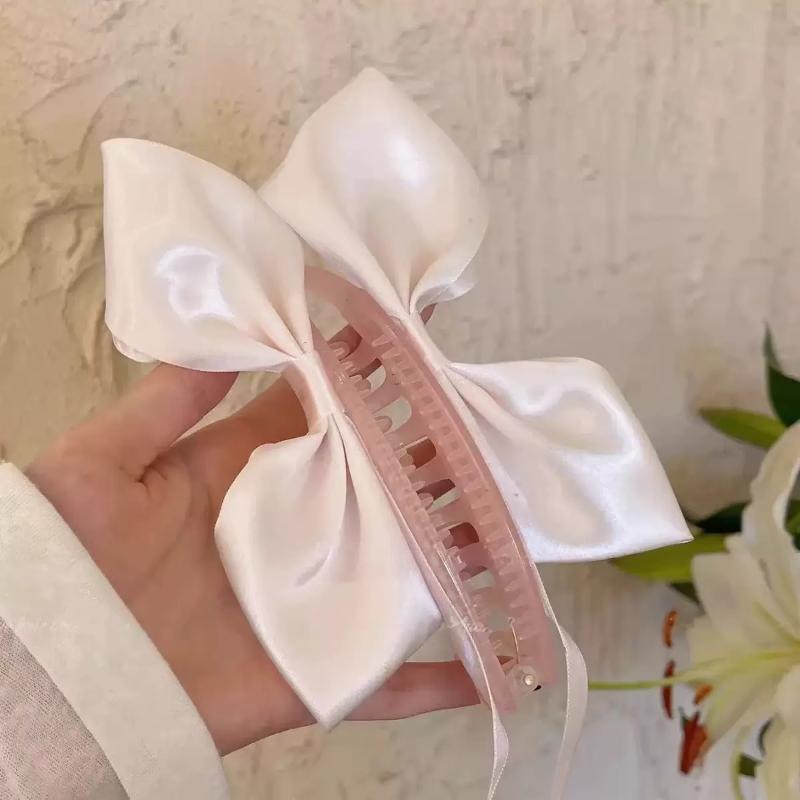 

Elegant Solid Color Ribbon Bow Hair Claw For Ladies; Banana Clip; Everyday Headband; Tail Holding Hair Add-On