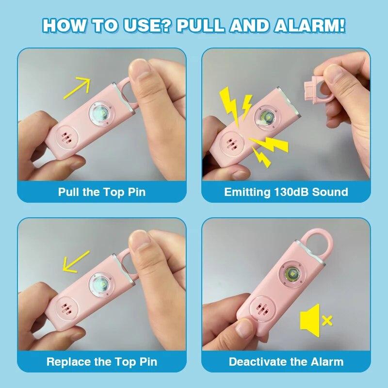 Personal Safety Siren Alarm for Women 130dB Siren Strobe & Key Chain 3 Pop Colors AF2004 Anti Robbery Call for Help