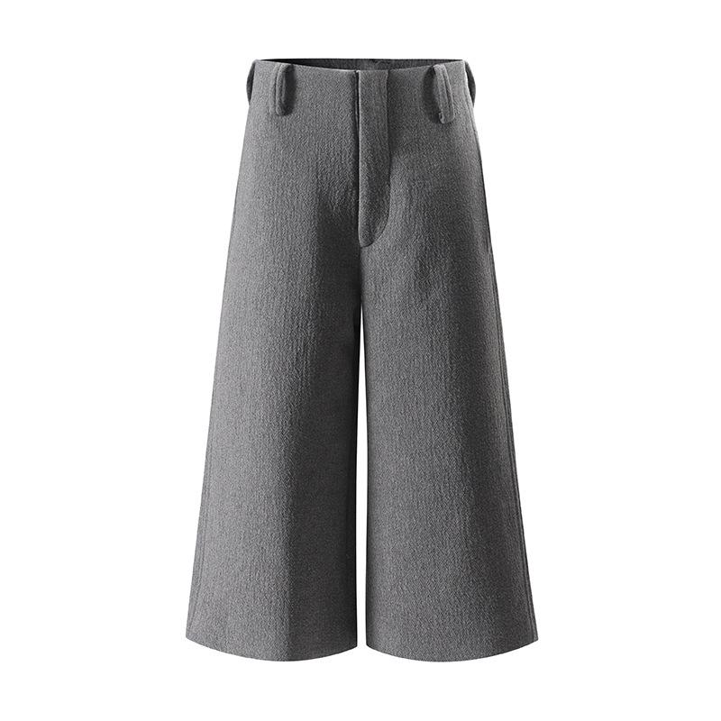 

Retro Color Block Slimming Lambswool Pants - Women s 7-Point Straight Fit, Double-Sided Woolen Fabric Large