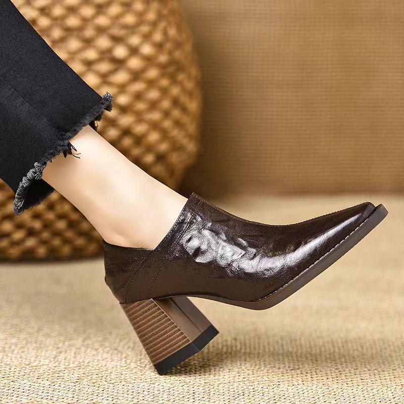 2026 New Woman Simple Shoes  Retro Thick Heeled Basic Shoes on Heel French Style Loafers Spring Atumn Slip on Dress Work Pumps