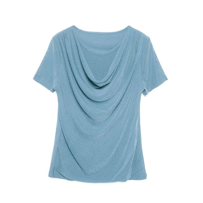 Size Women's Clothing Chubby Girl Summer New Arrival Pure Color Silm Swing Collar Mesh Slimming Short Sleeve T-shirt Easiest for Match 8 Color Women