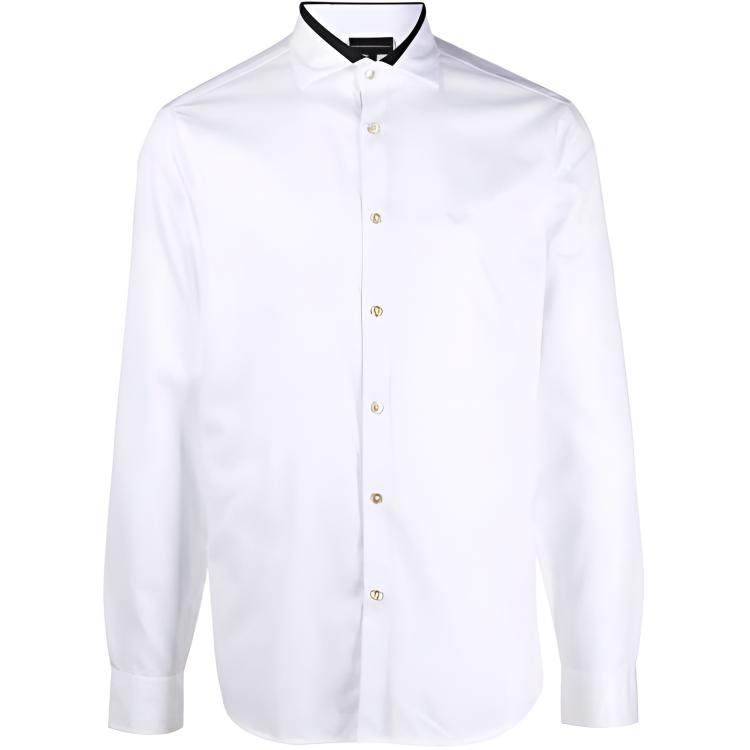 Emporio Armani Color Block Pointed Collar Single Breasted Long Sleeve Shirt Men Shirts White 6K1C71-1NZTZ-0100